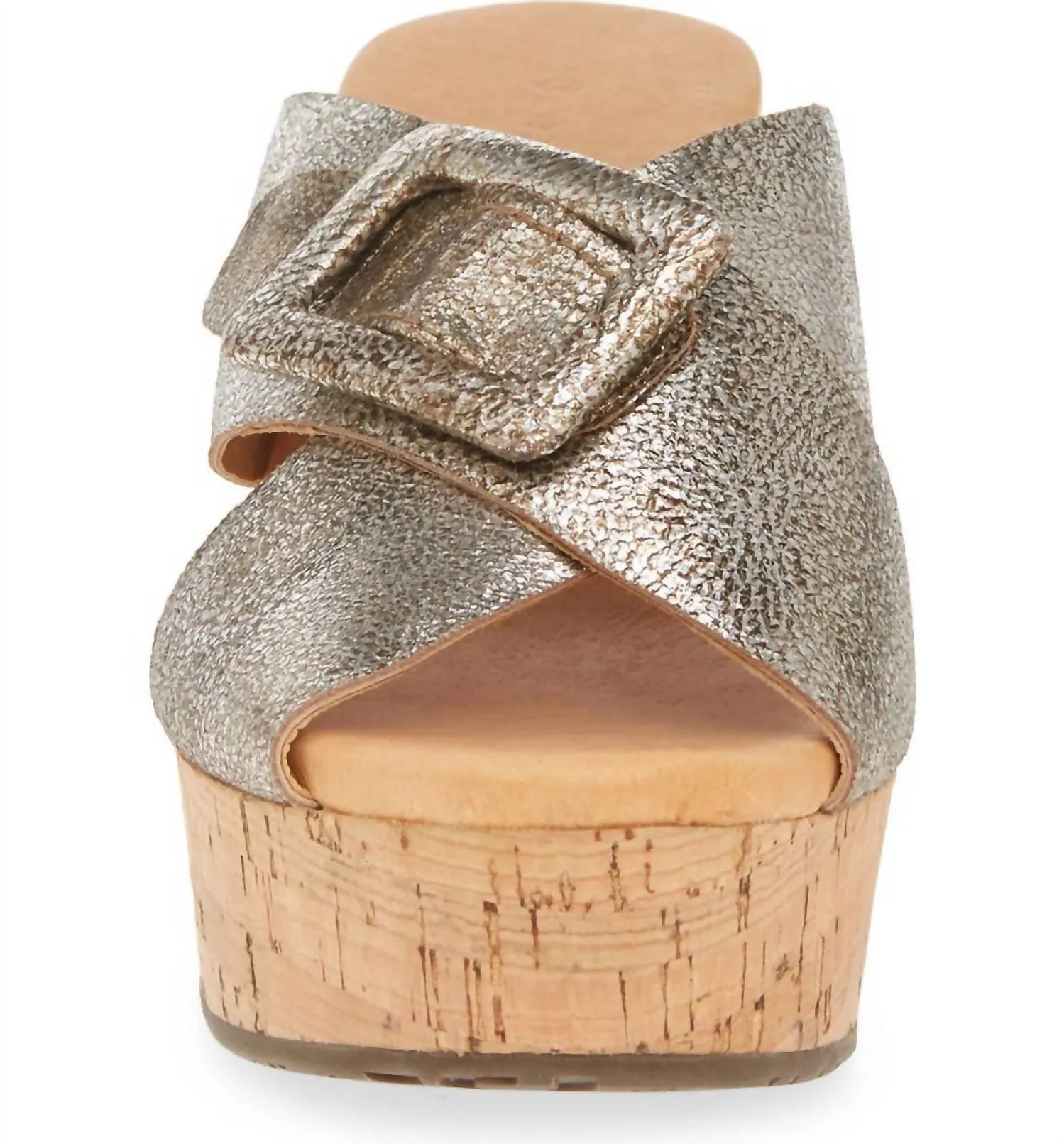 Women's Galaxy Criss Cross Platform Slide In Grey Leather