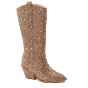 Women's Glitzy Rhinestone Boots In Gold