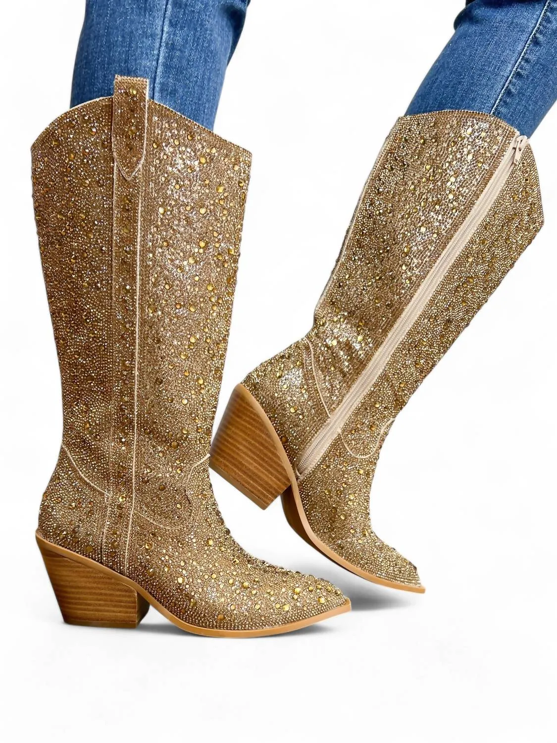 Women's Glitzy Rhinestone Boots In Gold