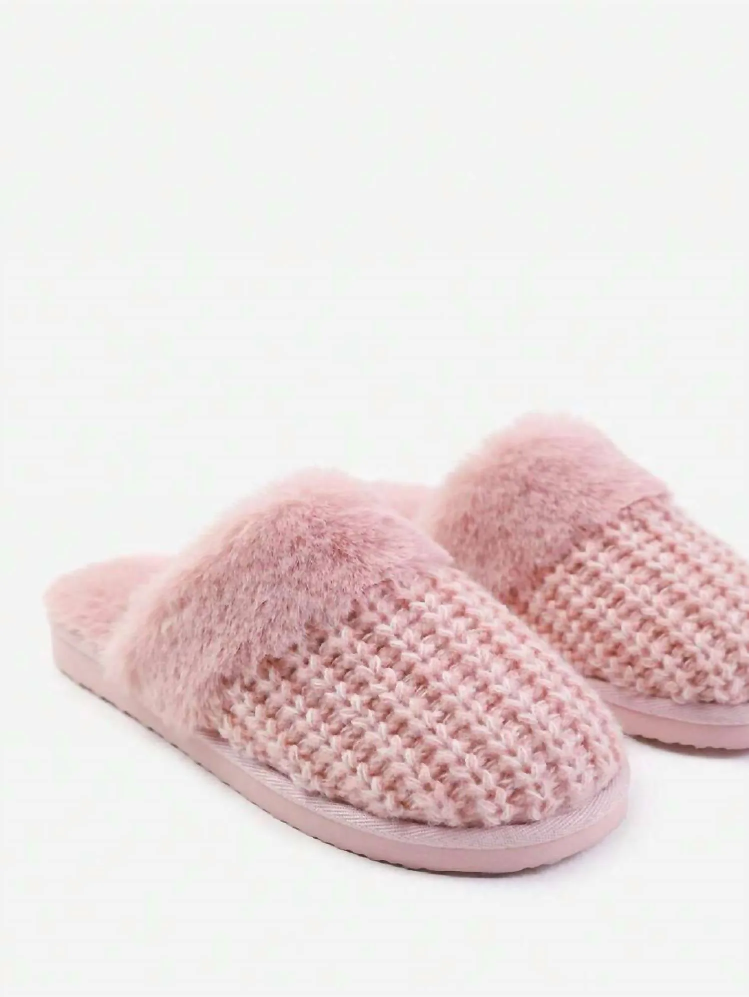 Women's Knitted Snug Faux Fur Slippers In Pink