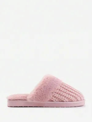 Women's Knitted Snug Faux Fur Slippers In Pink