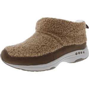 Womens Leather Trim Faux Fur Ankle Boots
