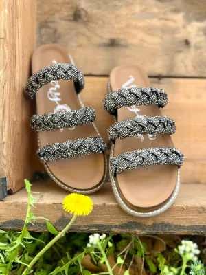 Women's Luxurious Braided Sandals In Silver-Black