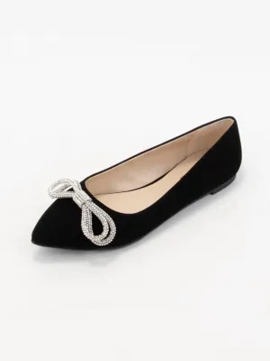 Women's Rhinestone Bow Flats In Black