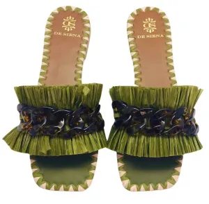 Women's Sabaudia Raffia Flat Sandals In Green